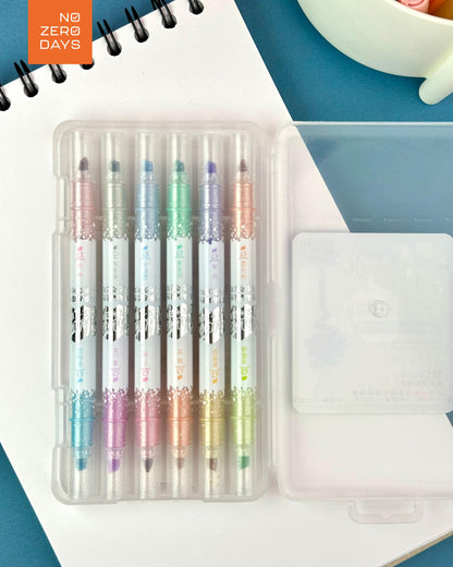 طقم أقلام هايلايتر لامع 12 لون (2 وجه)