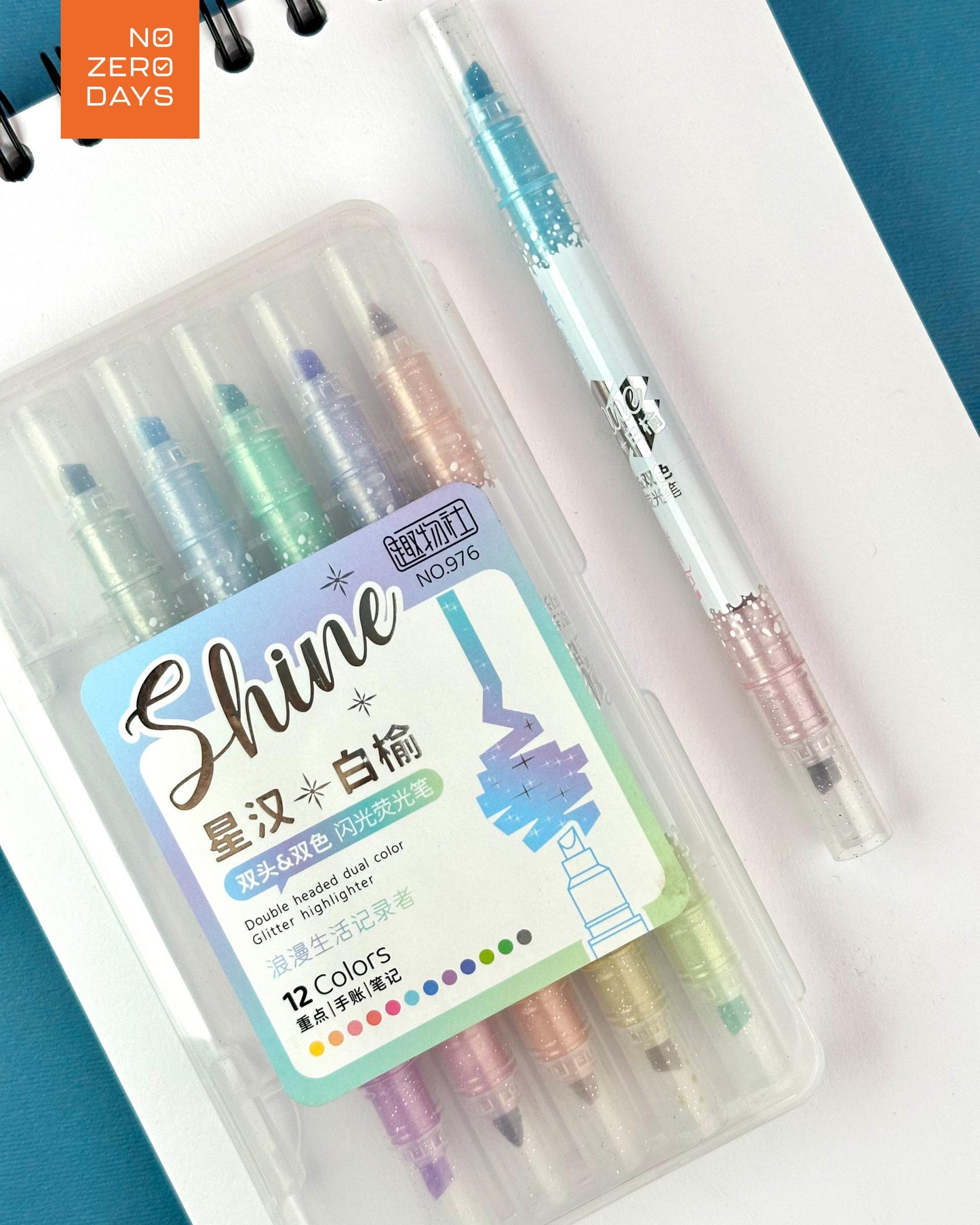 طقم أقلام هايلايتر لامع 12 لون (2 وجه)