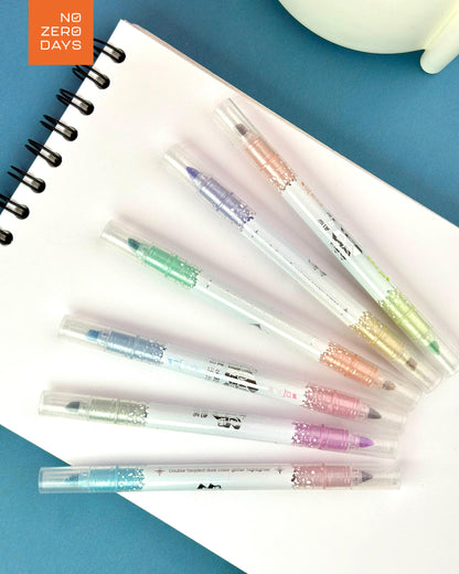 طقم أقلام هايلايتر لامع 12 لون (2 وجه)