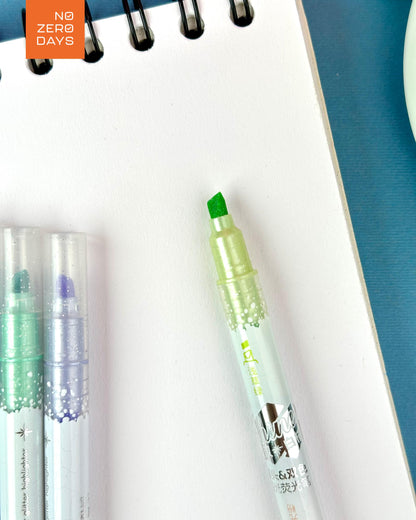 طقم أقلام هايلايتر لامع 12 لون (2 وجه)