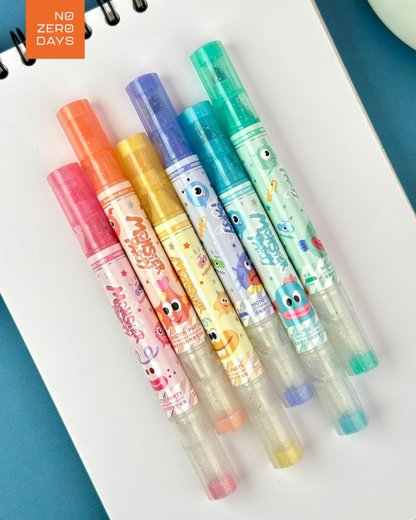 طقم أقلام هايلايتر لامع 6 لون - قابل للمسح