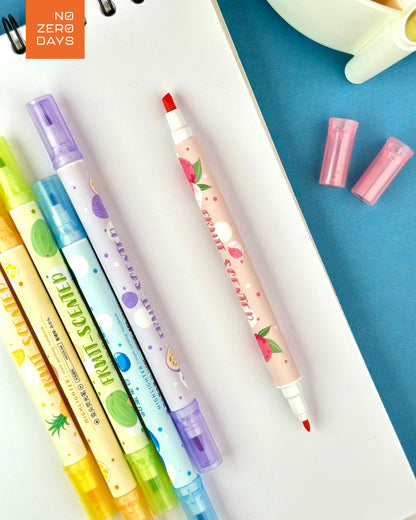 طقم أقلام هايلايتر 6 لون - برائحة الفواكه