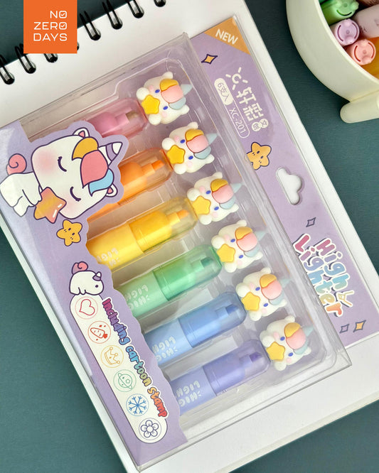 طقم 6 أقلام هايلايتر بختامة - يونيكورن