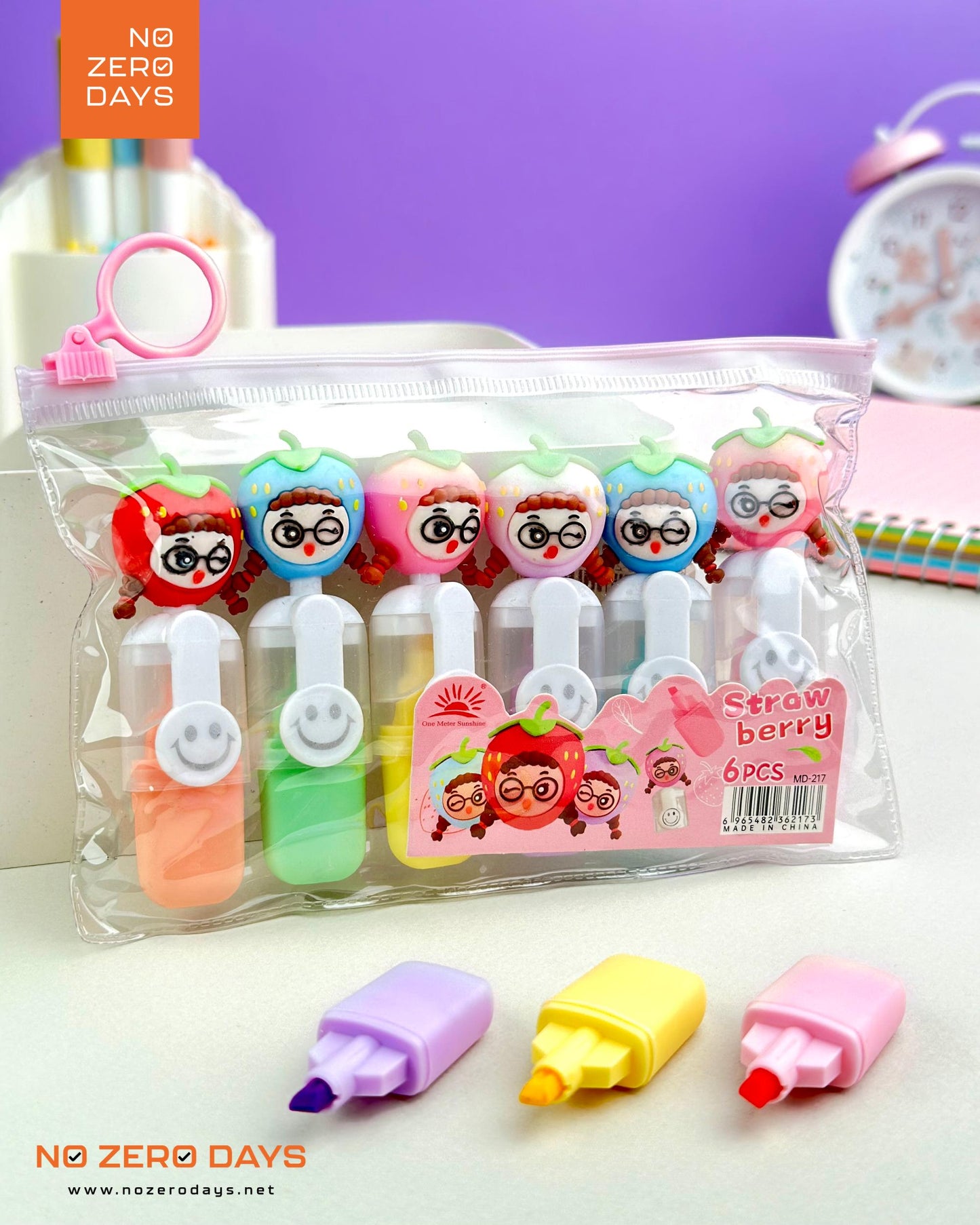 مقلمة أقلام هايلايتر 6 ألوان - فراولة