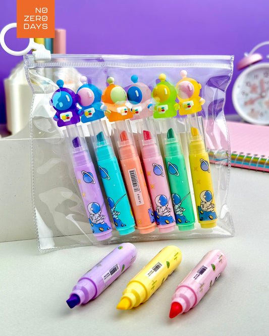 مقلمة أقلام هايلايتر 6 ألوان - رجل فضاء