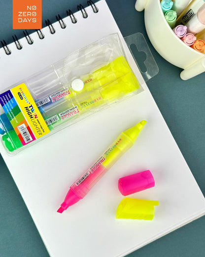 طقم أقلام هايلايتر بجراب (2 وجه)