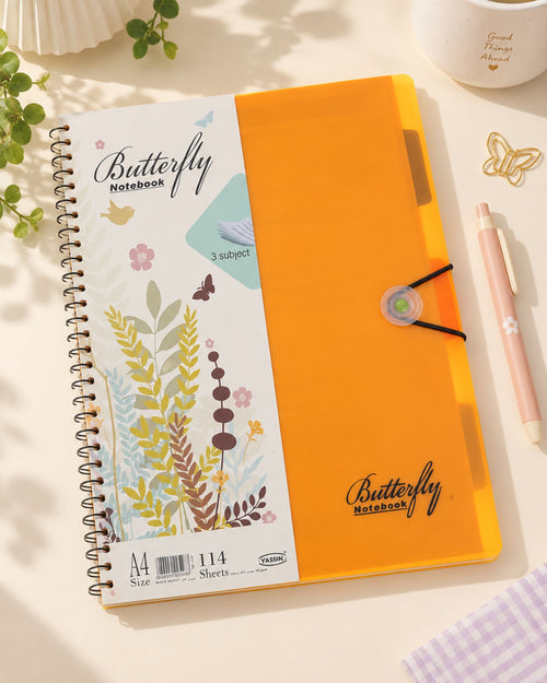 كشكول سلك A4 بأستيك مقسم 3 مواد - Butterfly