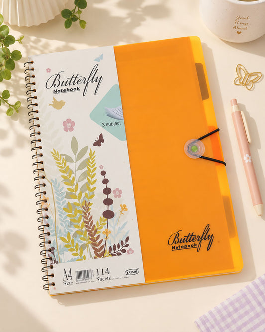 كشكول سلك A4 بأستيك مقسم 3 مواد - Butterfly