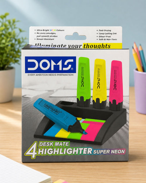 طقم أقلام هايلايتر DOMS سوبر نيون 4 ألوان + منظم للمكتب