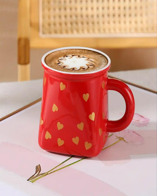 مج سيراميك قلوب - أحمر