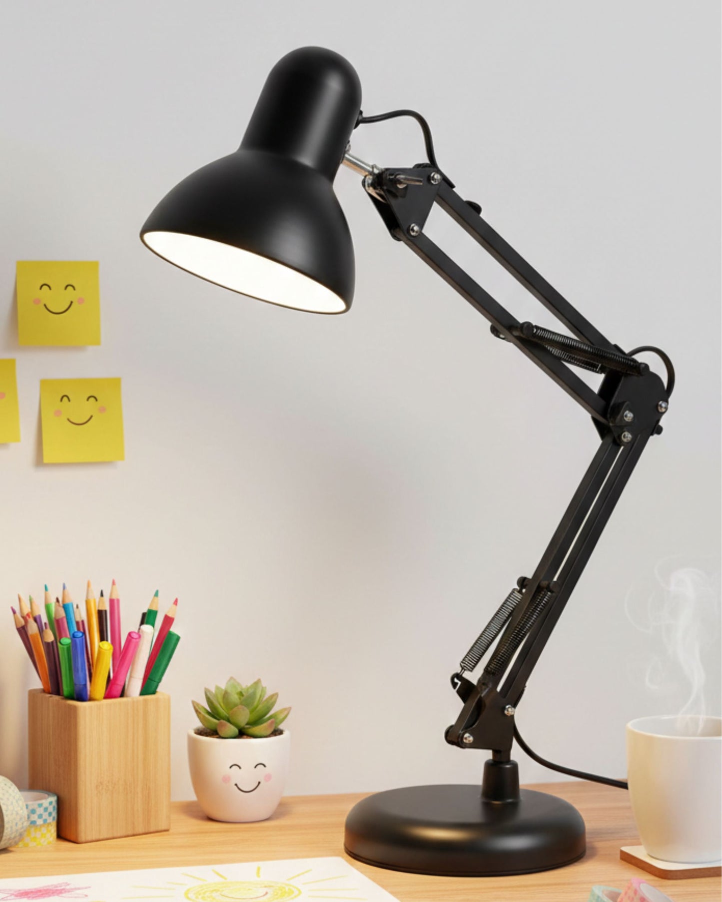 أباجورة مكتب هندسية بقاعدة ومشبك - أسود