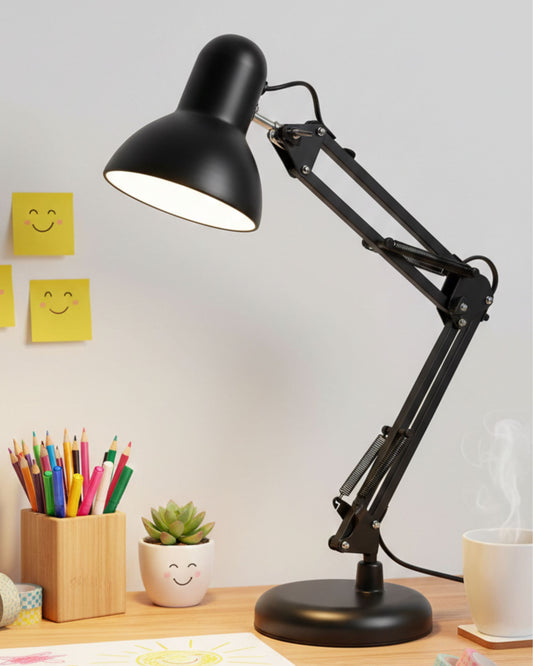 أباجورة مكتب هندسية بقاعدة ومشبك - أسود