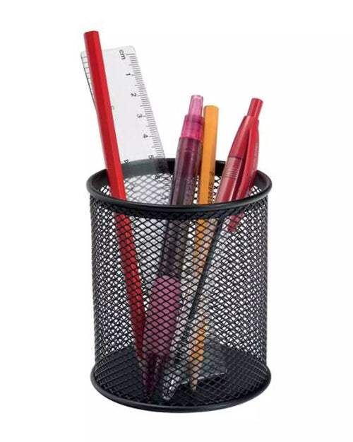 كوب أقلام معدن شبك دائري - أسود