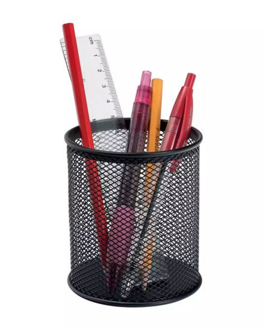 كوب أقلام معدن شبك دائري - أسود