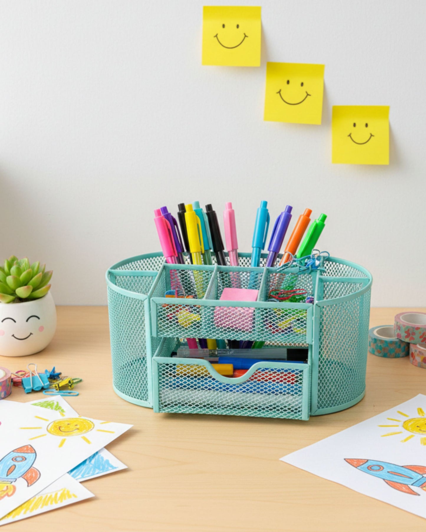 منظم مكتب معدني شبكي بدرج - مينت