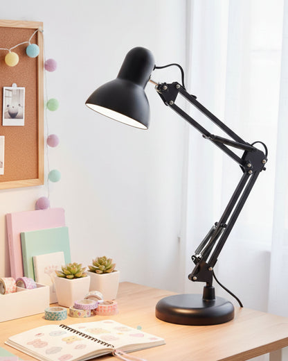 أباجورة مكتب هندسية بقاعدة ومشبك - أسود