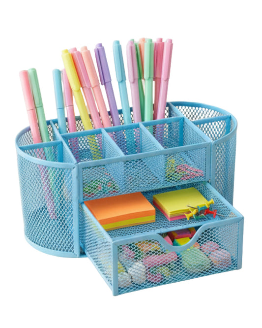 منظم مكتب معدني شبكي بدرج - لبني