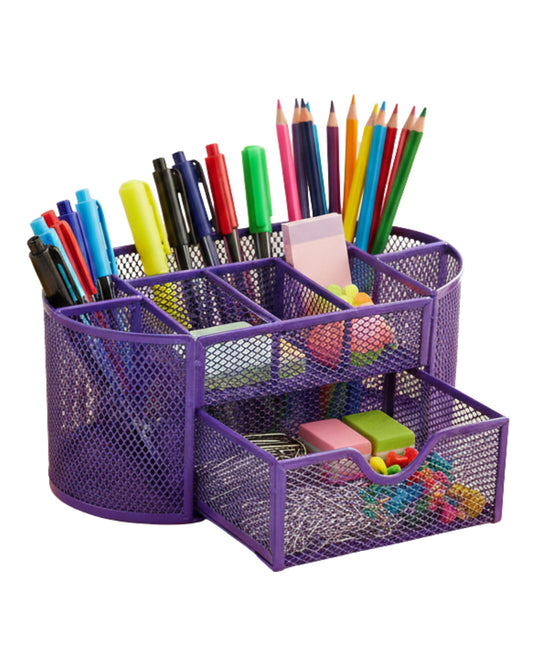 منظم مكتب معدني شبكي بدرج - بنفسجي