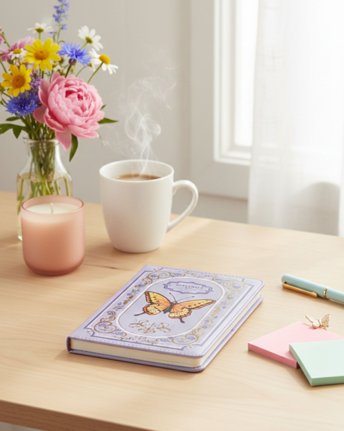 نوت بوك فراشات مبطن A5 - بنفسجي