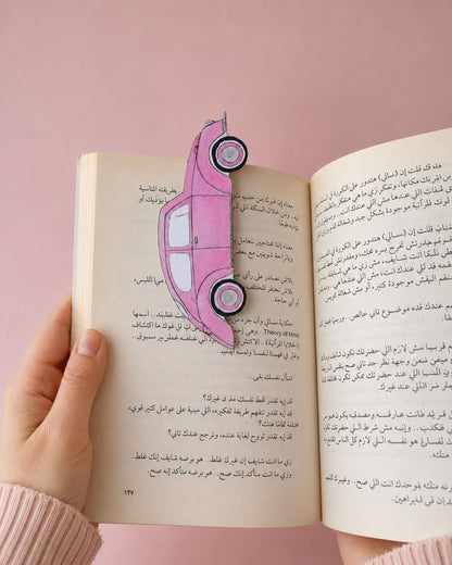 بوك مارك خشبي مجسم - سيارة بينك