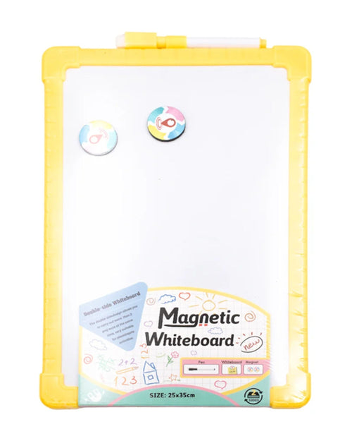 سبورة بيضاء وجهين 25x35 مع قلم ومغناطيس - أصفر
