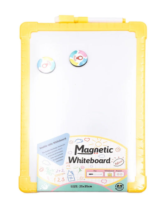 سبورة بيضاء وجهين 25x35 مع قلم ومغناطيس - أصفر