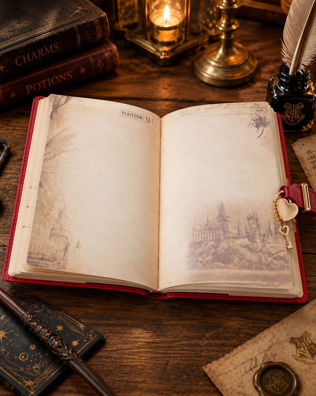 نوت بوك جلد Harry Potter بقفل قلب ومفتاح – أحمر