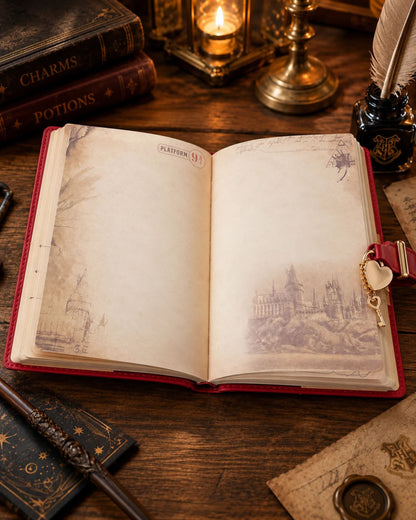 نوت بوك جلد Harry Potter بقفل قلب ومفتاح – أحمر