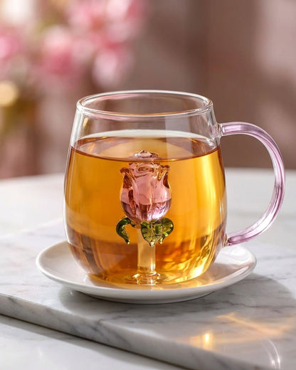 مج كريستال شكل وردة - يد بينك