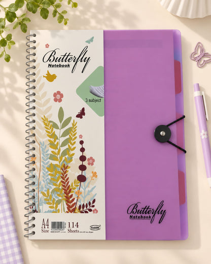كشكول سلك A4 بأستيك مقسم 3 مواد - Butterfly