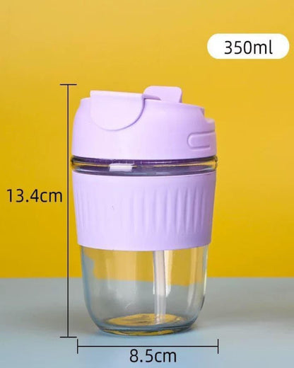 مج زجاج بإطار جلد - بنفسجي