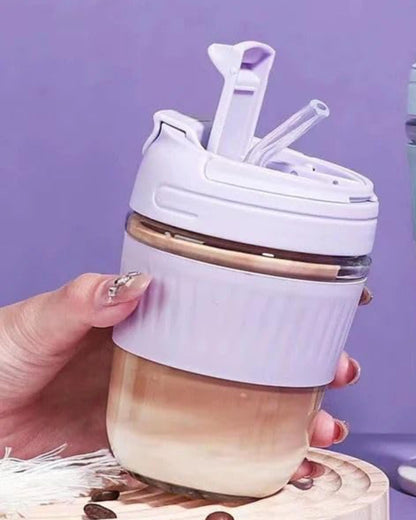 مج زجاج بإطار جلد - بنفسجي