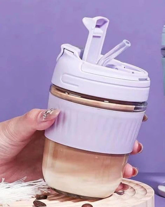 مج زجاج بإطار جلد - بنفسجي