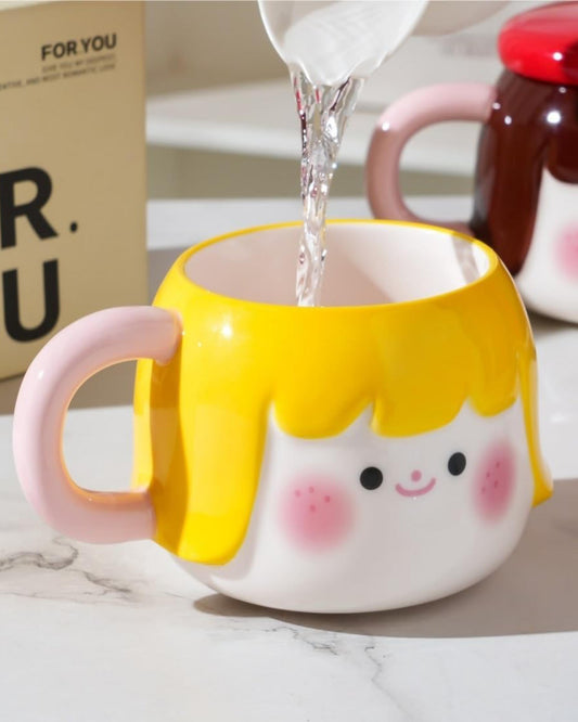 مج سيراميك مجسم وجه بنت - أصفر