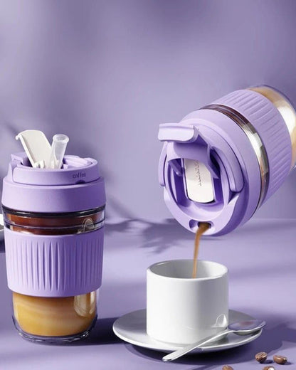 مج زجاج بإطار جلد - بنفسجي