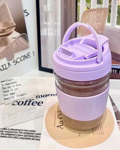 مج زجاج بإطار جلد - بنفسجي