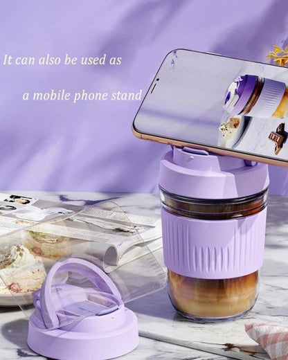 مج زجاج بإطار جلد - بنفسجي