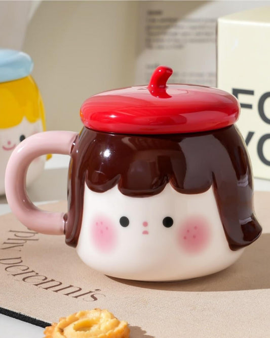 مج سيراميك مجسم وجه بنت - أحمر