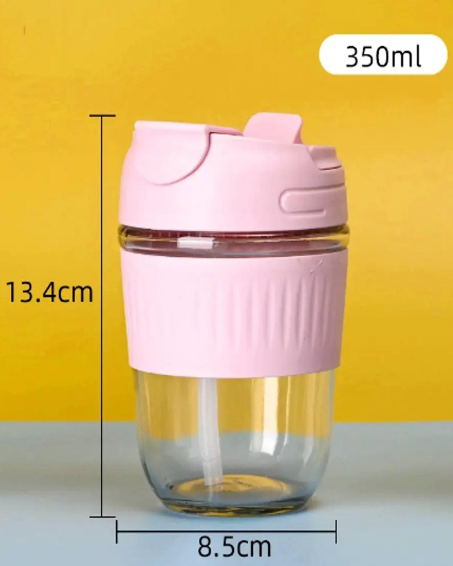 مج زجاج بإطار جلد - بينك