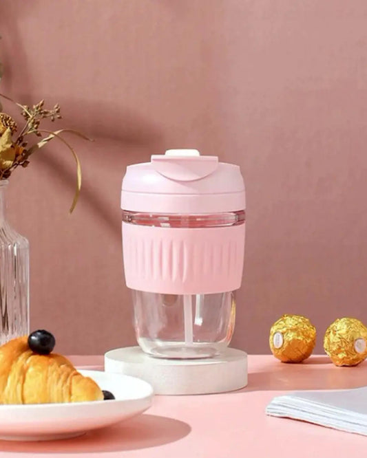 مج زجاج بإطار جلد - بينك