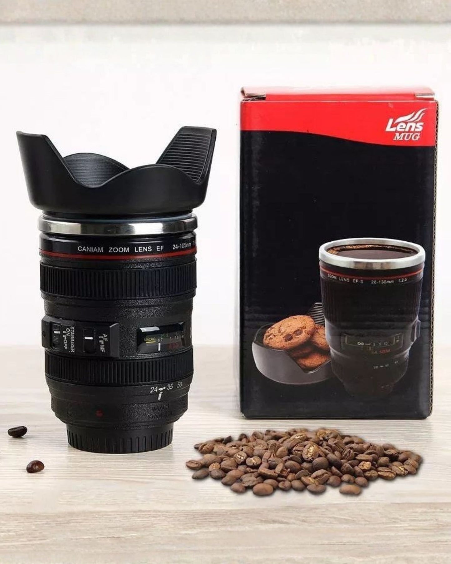 مج حراري شكل عدسة كاميرا