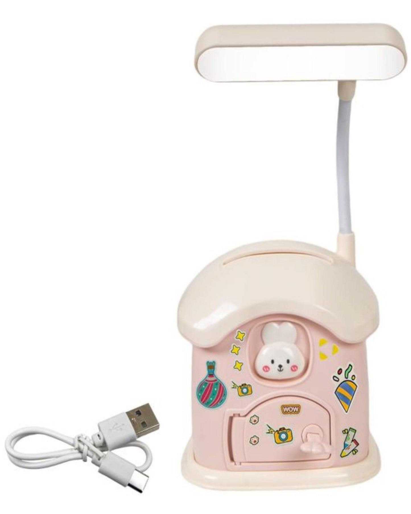 أباجورة ليد شحن شكل بيت مع حصالة - زهري