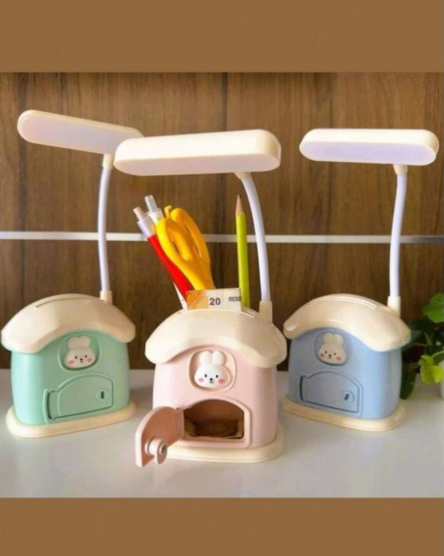 أباجورة ليد شحن شكل بيت مع حصالة - زهري