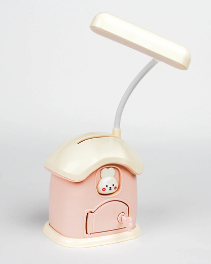 أباجورة ليد شحن شكل بيت مع حصالة - زهري