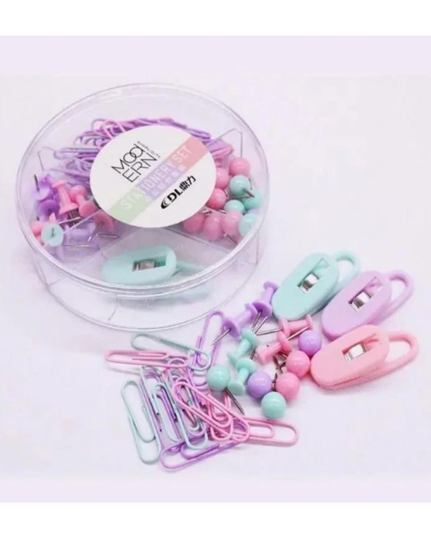مجموعة دبابيس ملونة (مشابك الورق + دبابيس ضغط + دبابيس دائرية + مشابك معدنية)