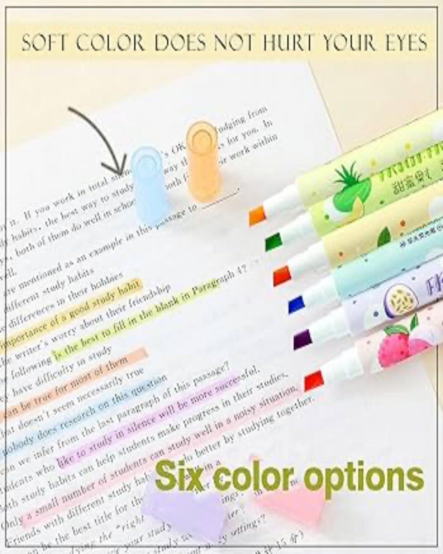 طقم أقلام هايلايتر 6 لون - برائحة الفواكه