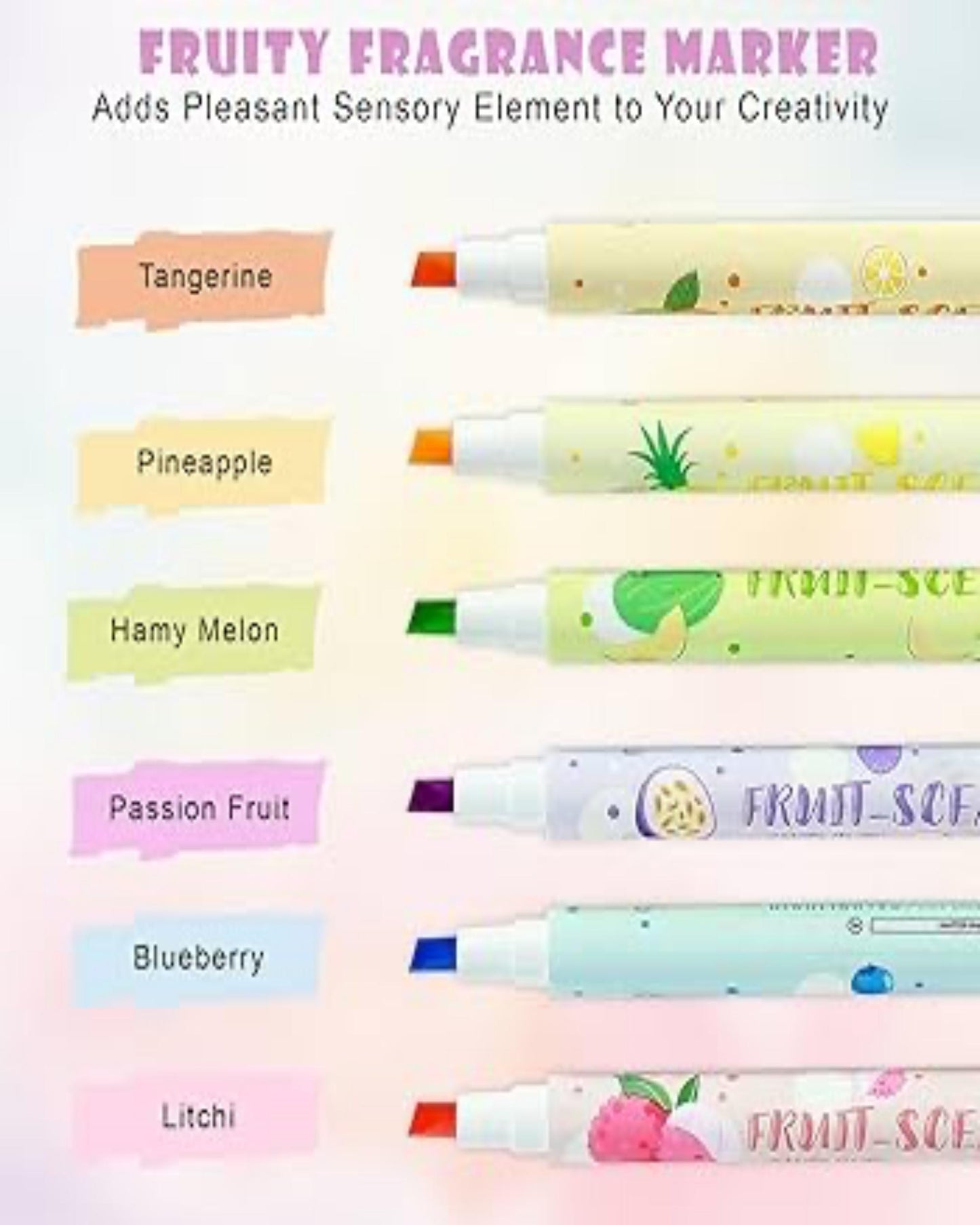 طقم أقلام هايلايتر 6 لون - برائحة الفواكه