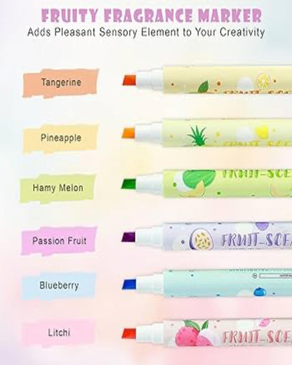طقم أقلام هايلايتر 6 لون - برائحة الفواكه