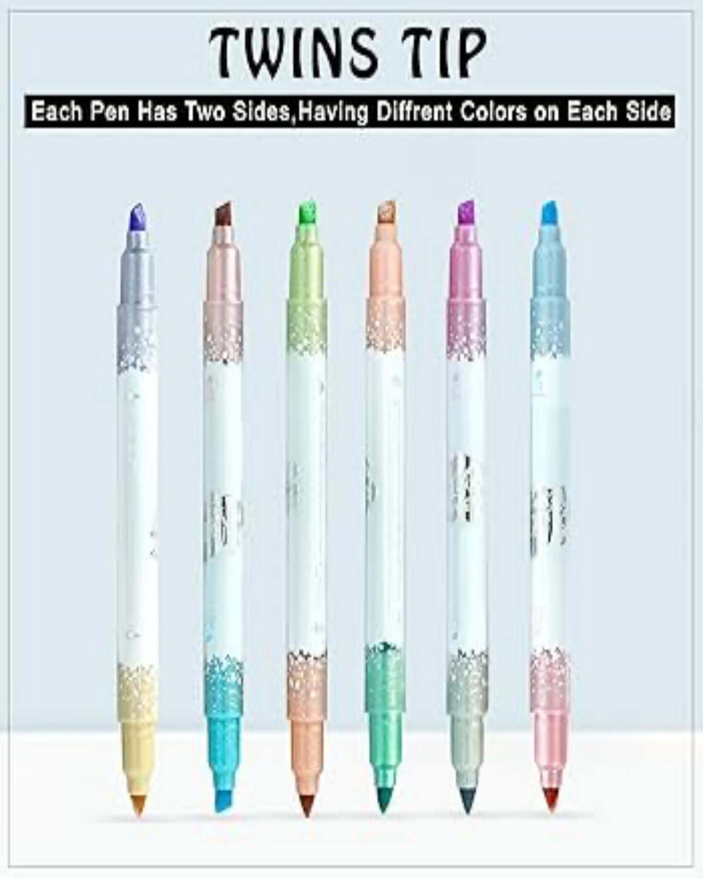 طقم أقلام هايلايتر لامع 12 لون (2 وجه)