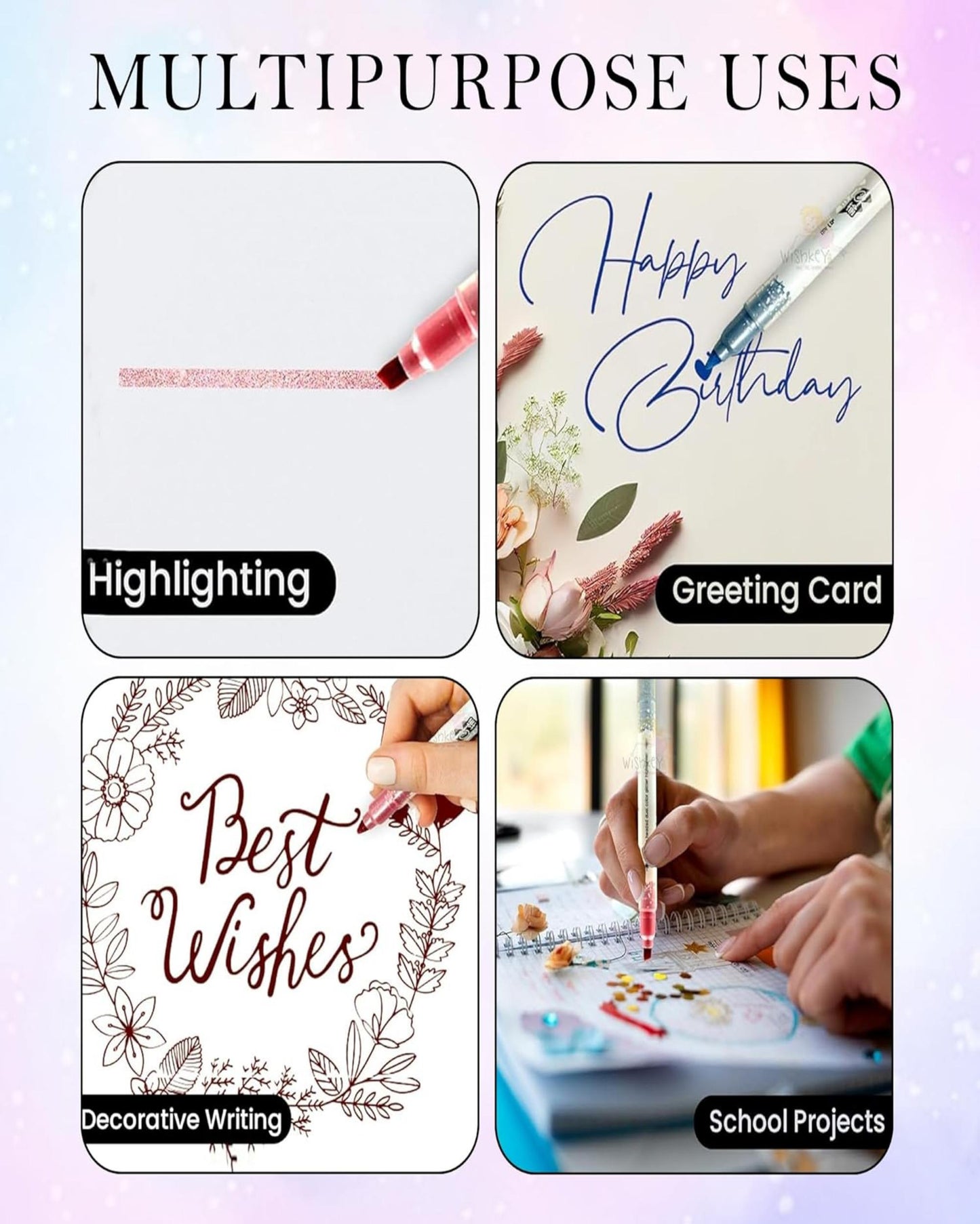 طقم أقلام هايلايتر لامع 12 لون (2 وجه)